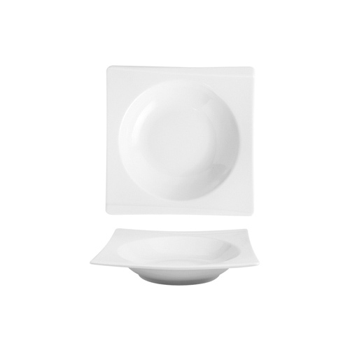 Hong Kong Porcelain Deep Plate European White Square 7.75″ x 7.75″ x 1.75″  12 oz. CasePack:12