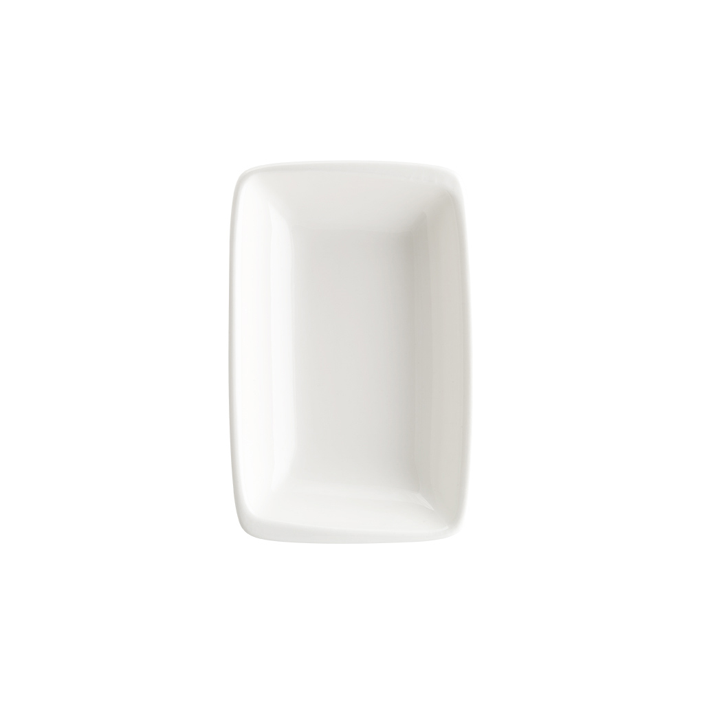 Moove Porcelain Deep Plate Warm White Rectangular 6″ x 3.75″ x 1.25″  6 oz. CasePack:12
