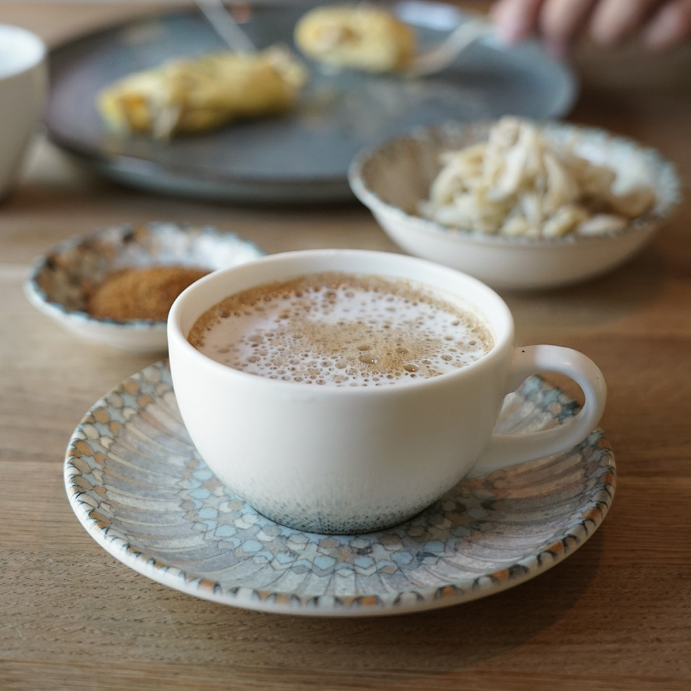 Vertex Latte Cup & Saucer, Bowl Shape, 16oz - White