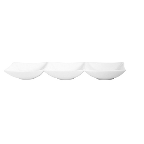 Porcelain Sectional Plate European White Rectangular 9.75″ x 3″ x 1″  CasePack:6